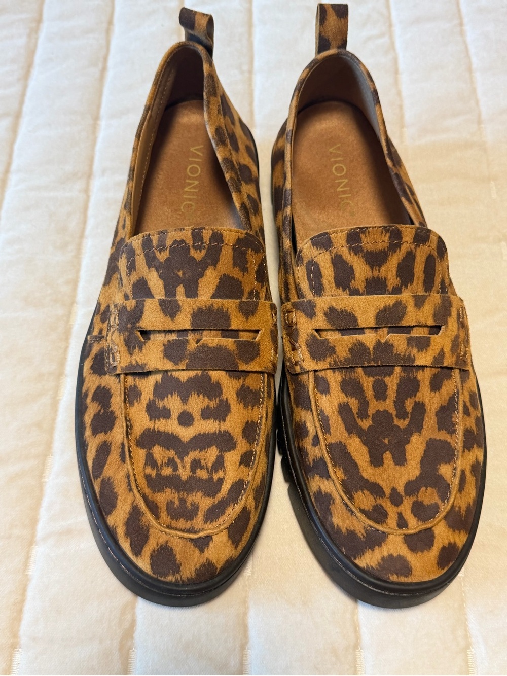 Vionic Leopard-Print Penny Loafers in Brown and Black